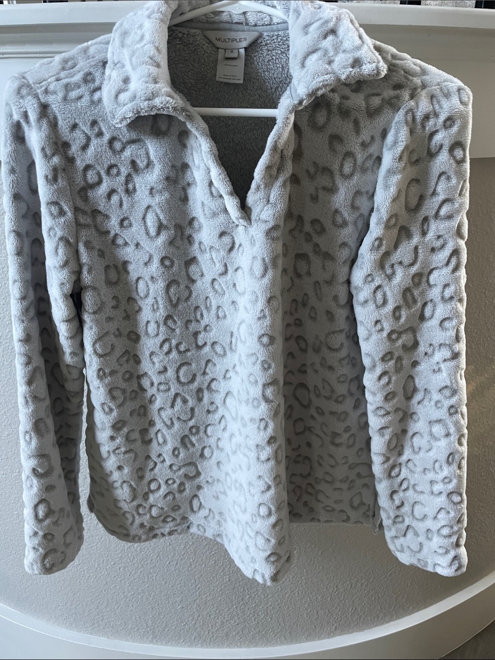 Multiples Light Gray Plush Fleece Top